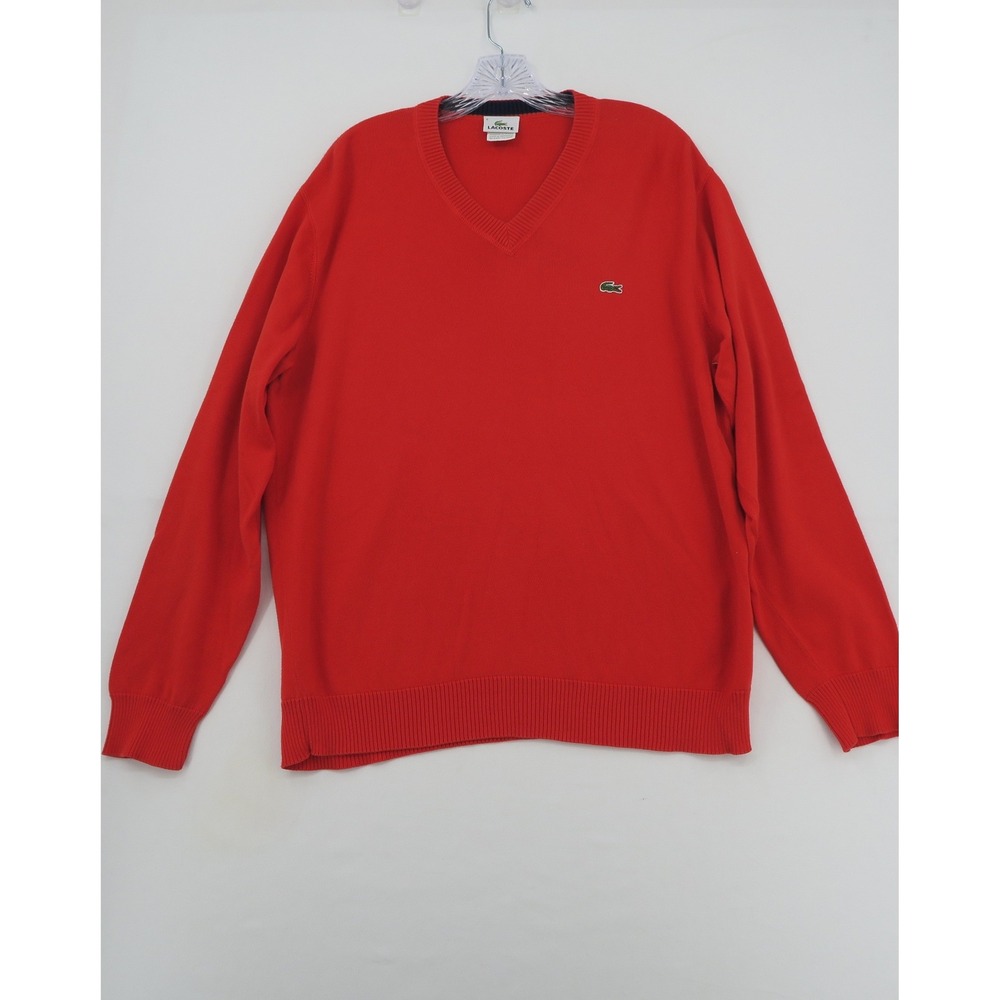 Lacoste Mens Red V-Neck Cotton Knit Sweater Size 6 XL F5178